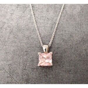 Pink Tourmaline Zircon Necklace, October Birthstone Jewelry, Square Princess Cut